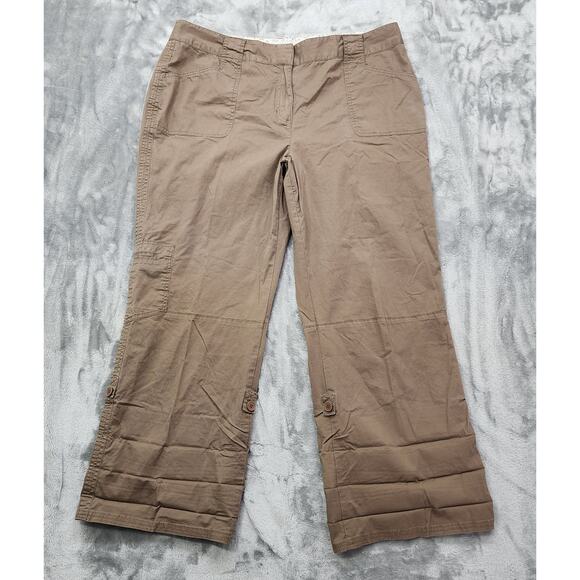 Style&Co Pants Womens 18W Brown Khaki High Rise Cargo Capri Roll Tab Hem Stretch - Picture 3 of 12